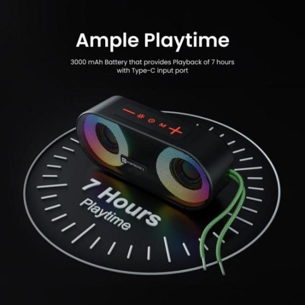 Portronics Pixel 3 20W Portable Wireless Bluetooth Speaker - 7Hr Playtime, TWS, RGB Lights, IPX7 Water-Resistant (Black) - Image 2