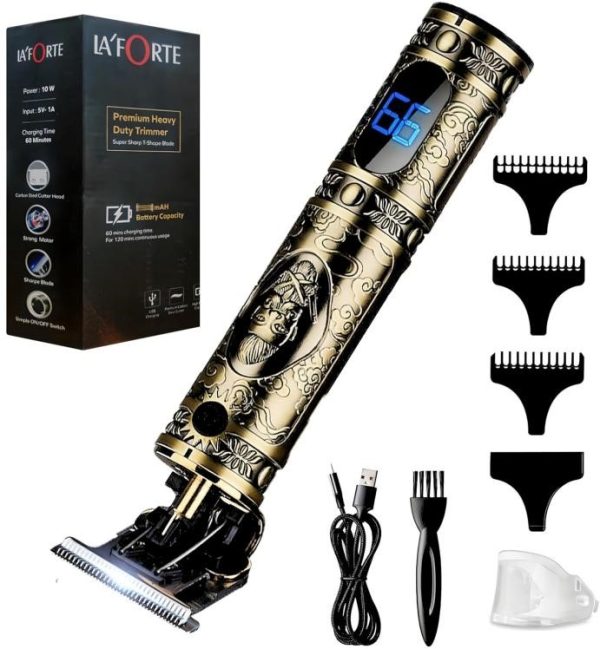 LA' FORTE Heavy Duty Rechargeable Hair Trimmer Clipper (Golden with Display) - Image 2